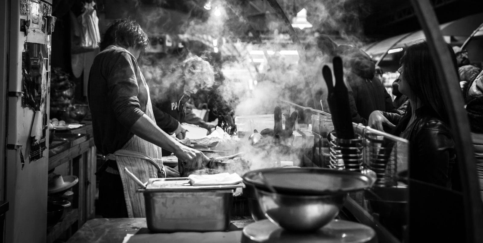 Chef in a Smoky Kitchen